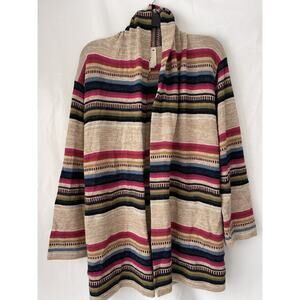 FIGUE 100% Alpaca Striped Cardigan Sweater Peru XS S EUC Tan Pink Blue